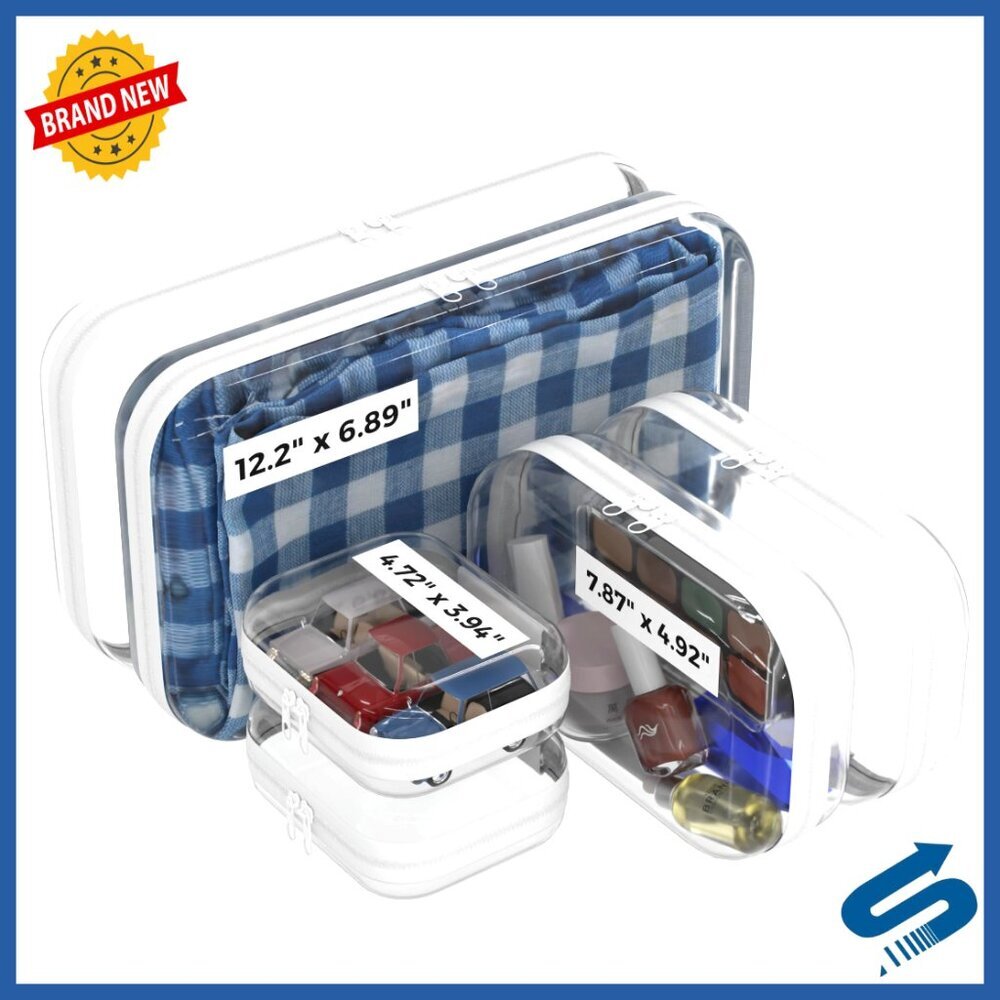 Clear Hard Shell Zipper Cosmetic Cases Travel Organizer Set 6 Pack